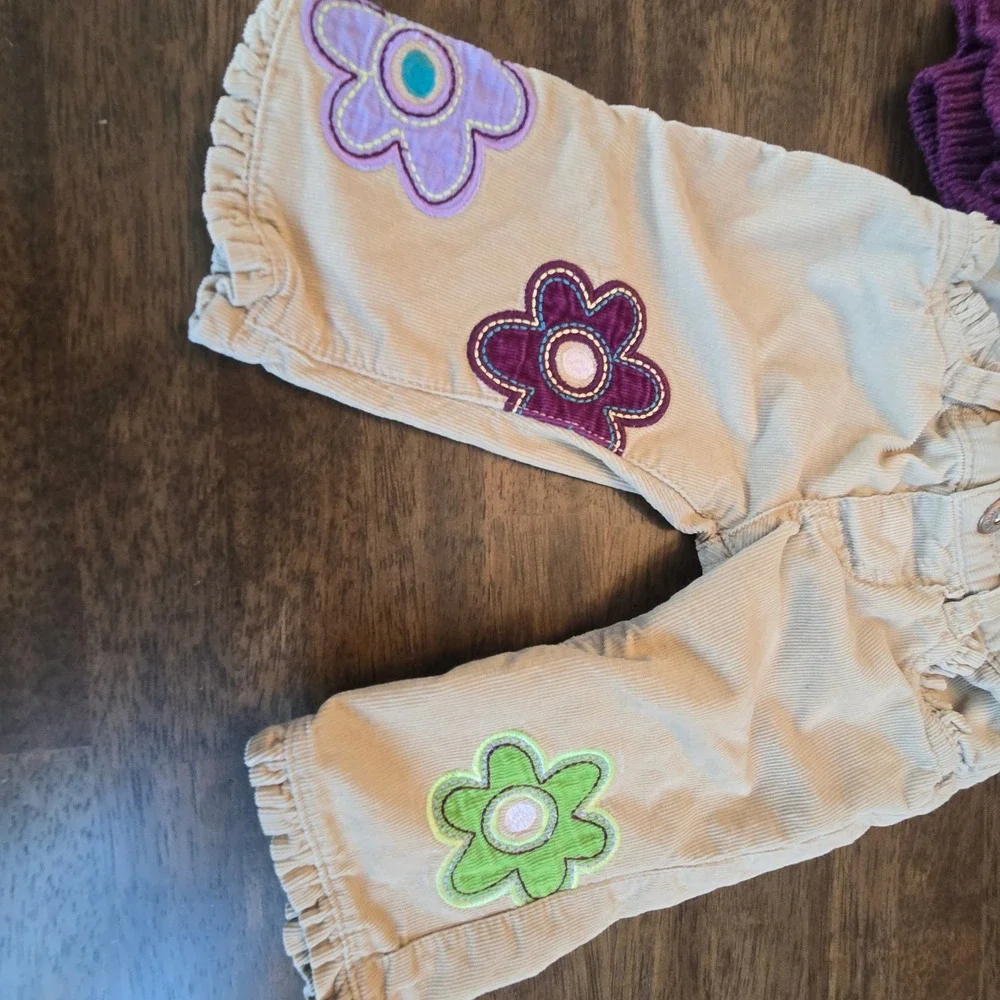 OshKosh Bgosh Purple Cable Knit Cardigan and  Floral Corduroy‎ Pants Set 12M VTG